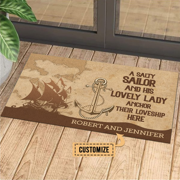 Custom name Salty Sailor and the Anchor Door Mat