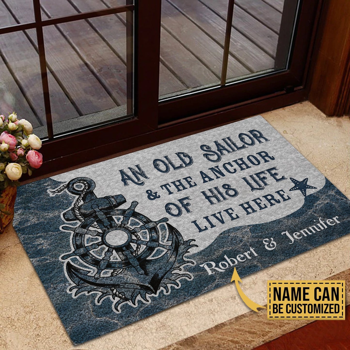 Custom name Old Sailor and the Anchor Door Mat