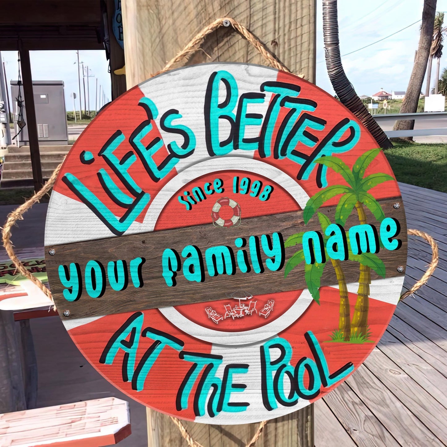 Custom name Family The Pool Decor Wood Sign