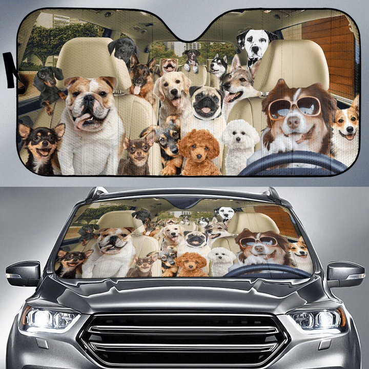 Dog Filled Funny Car Auto Sunshade