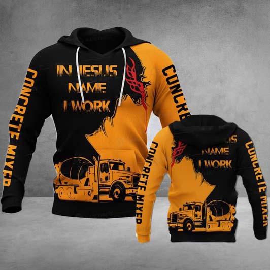 Concrete Finisher In Jesus Name I Work Orange 3D printed shirts