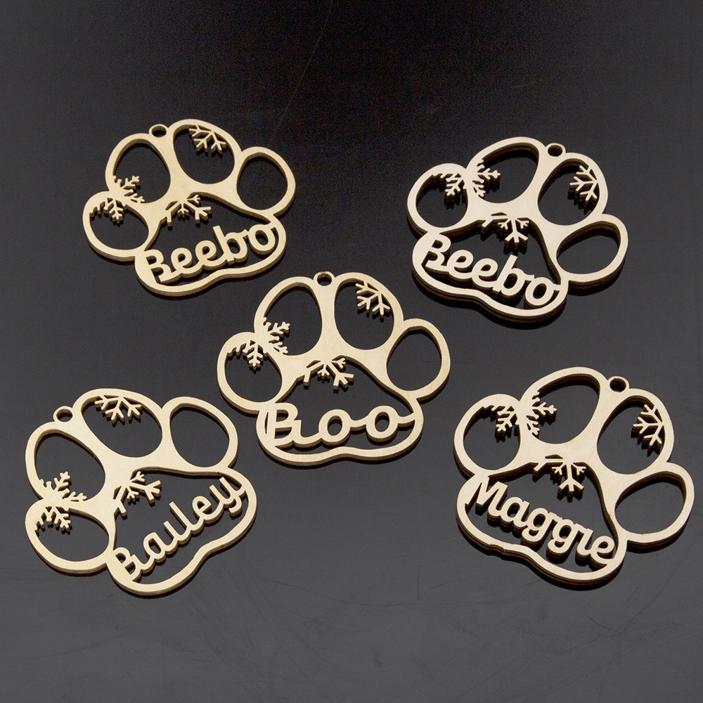 Custom Name Dog Paw Christmas Hanging Wooden Ornaments