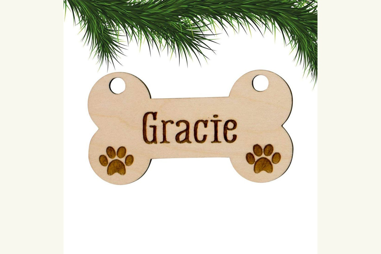 Custom name Dog Bone & Paw Prints Christmas Hanging Wooden Ornaments