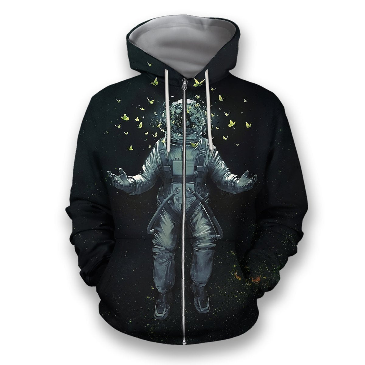 3D all over print astronaut with butterfly-Apparel-HbArts-Zip-Hoodie-S-Vibe Cosy™