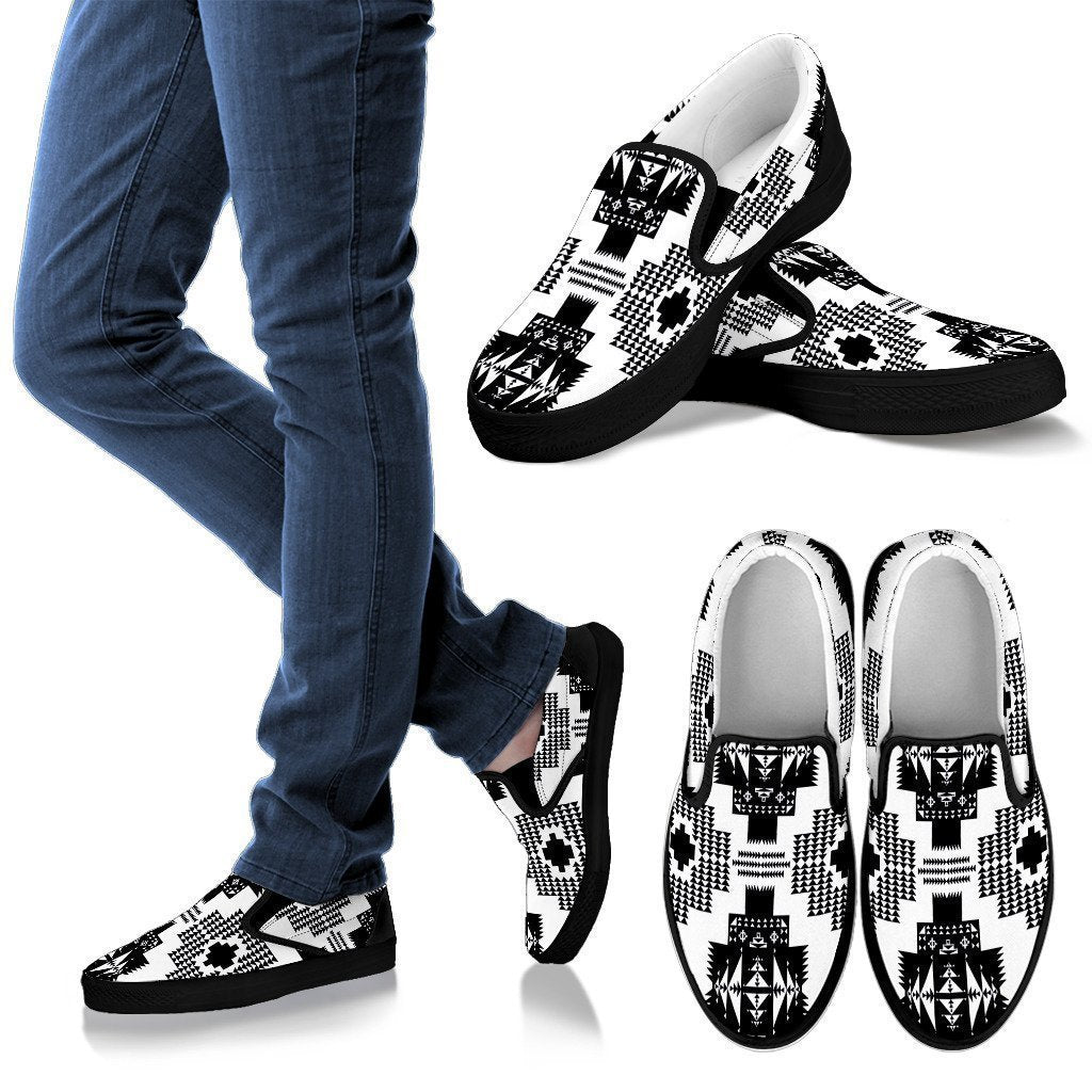 Seven Tribes White and Black Men's Slip Ons-6teenth Worldβ’-Kid's Sneakers-US8 (EU40)-Vibe Cosyβ’
