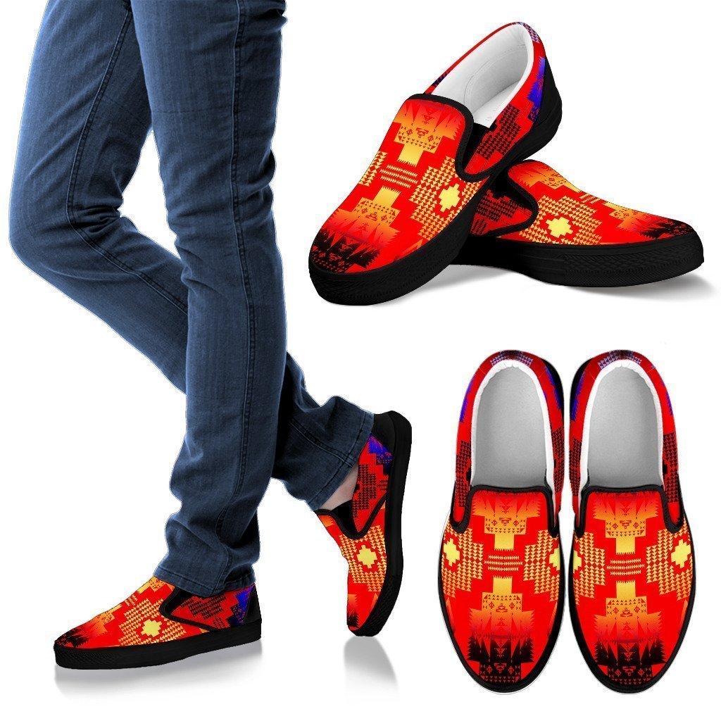 Seven Tribes Double Horizon Red Men's Slip Ons-6teenth Worldβ’-Kid's Sneakers-US8 (EU40)-Vibe Cosyβ’