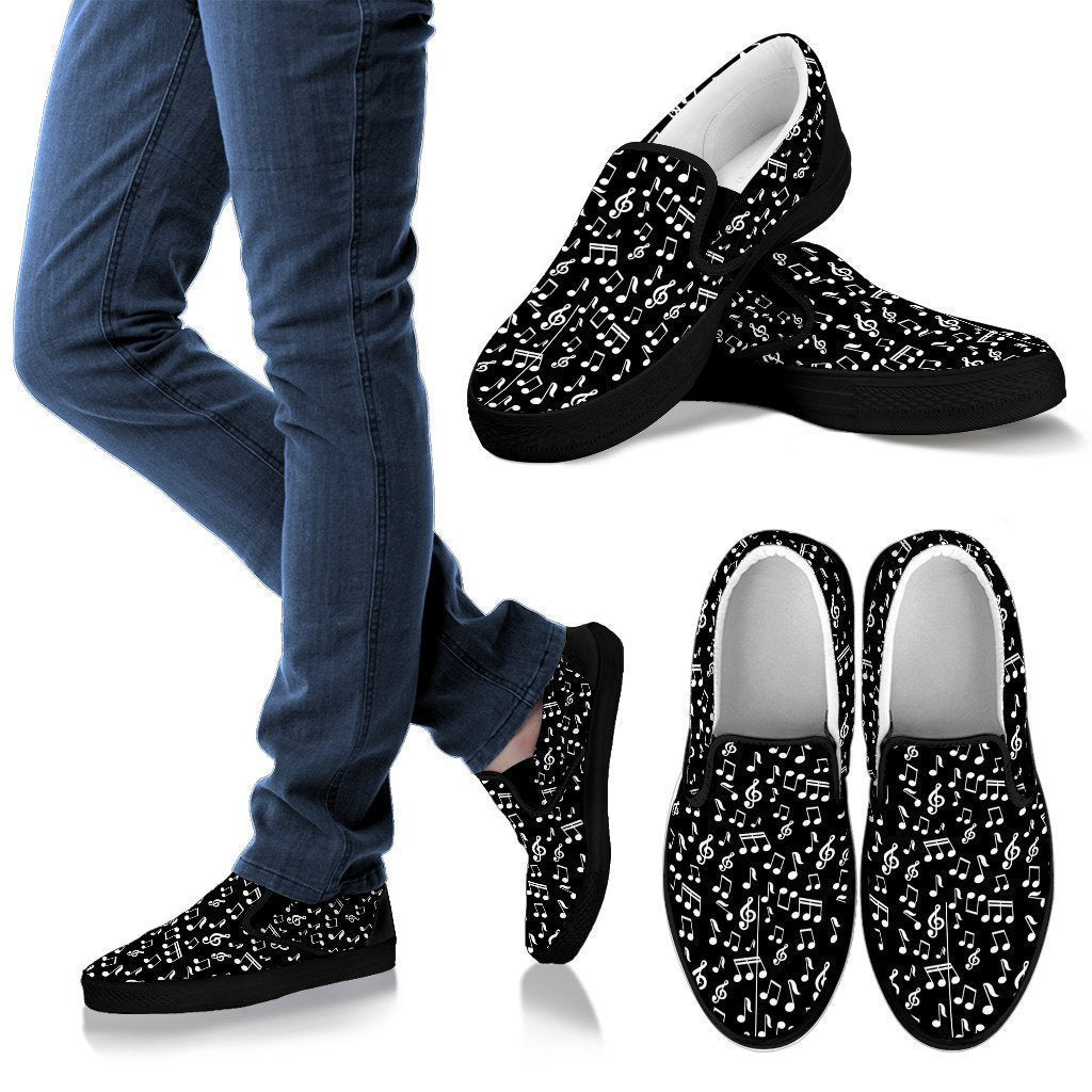 Black Music Note Men's Slip Ons-6teenth World™-Kid's Sneakers-US8 (EU40)-Vibe Cosy™