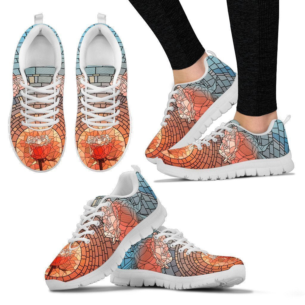 Stained Glass Rose Women's Sneakers-6teenth Worldβ’-Women's Sneakers-US5 (EU35)-Vibe Cosyβ’