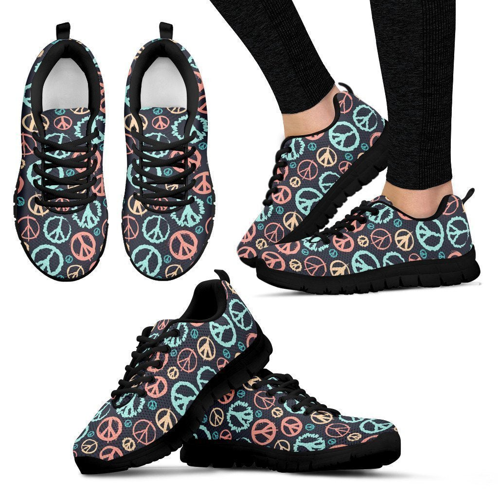 Peace signs Black Sole Women's Sneakers-6teenth World™-Women's Sneakers-US5 (EU35)-Vibe Cosy™