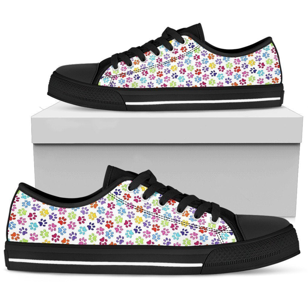 Painted Paw Print Black Low Top Sneaker-6teenth World™-Women's Low Top Shoe-US5.5 (EU36)-Vibe Cosy™