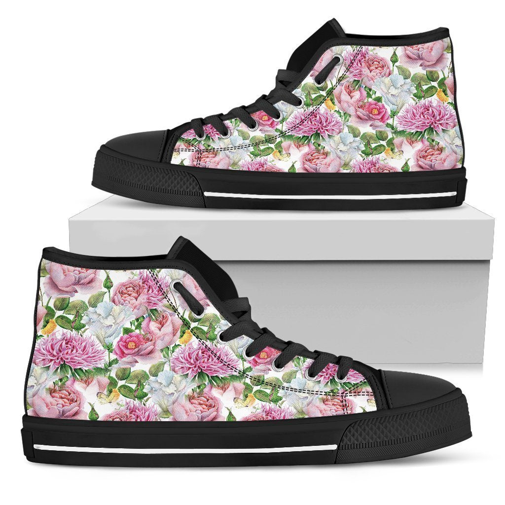 Watercolor Floral Women's High Top Shoes Black-6teenth World™-Women's High Top Shoe-US5.5 (EU36)-Vibe Cosy™