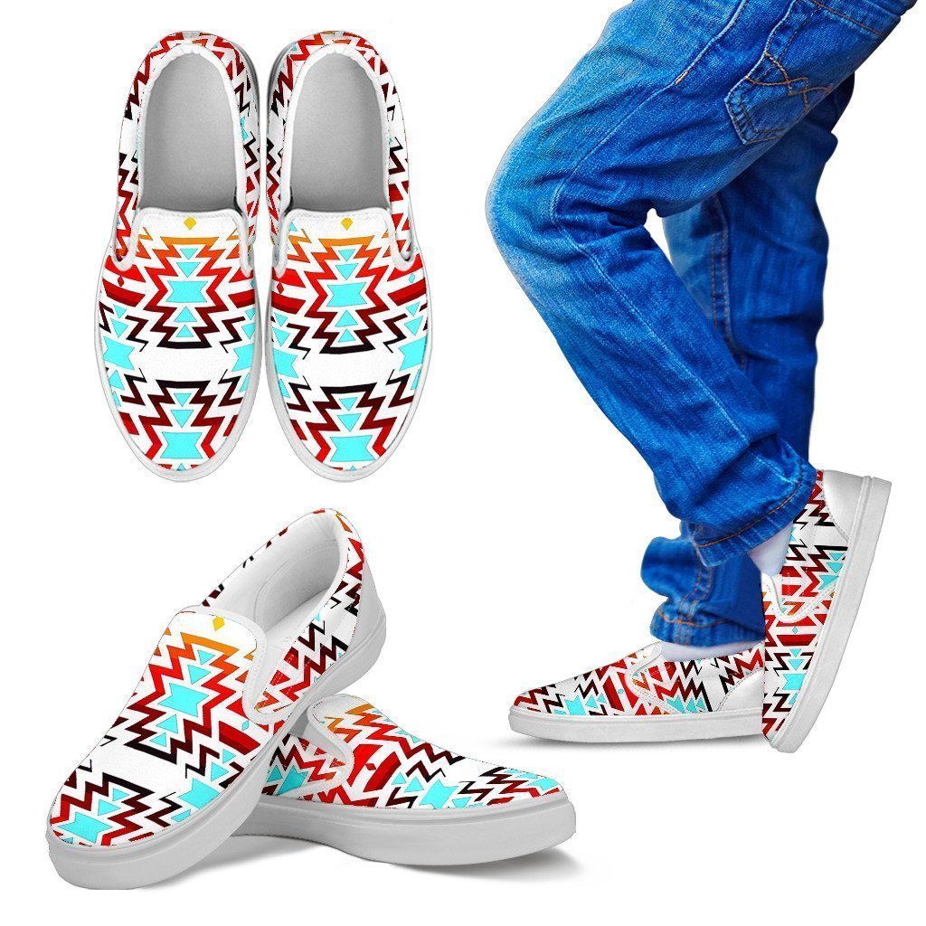 Big Pattern Fire Colors and Turquoise Kid's Slip Ons-6teenth World™-Kid's Slip Ons-11 CHILD (EU28)-Vibe Cosy™