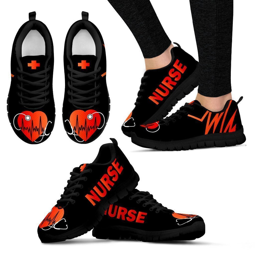 Nurse Heart Stethoscope Women's Sneakers - Black-6teenth World™-Women's Sneakers-US5 (EU35)-Vibe Cosy™