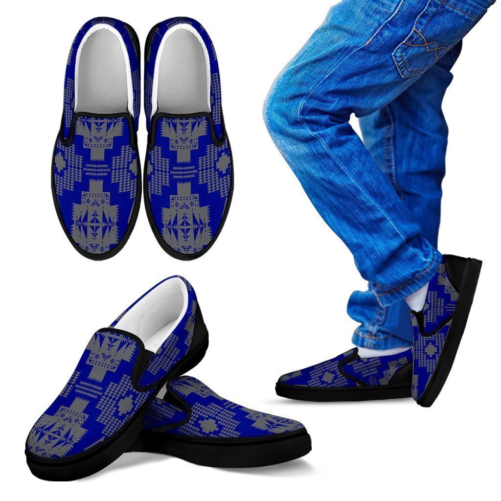 Seven Tribes Blue with Gray Sopo Kid's Slip Ons-6teenth Worldβ’-Kid's Slip Ons-11 CHILD (EU28)-Vibe Cosyβ’