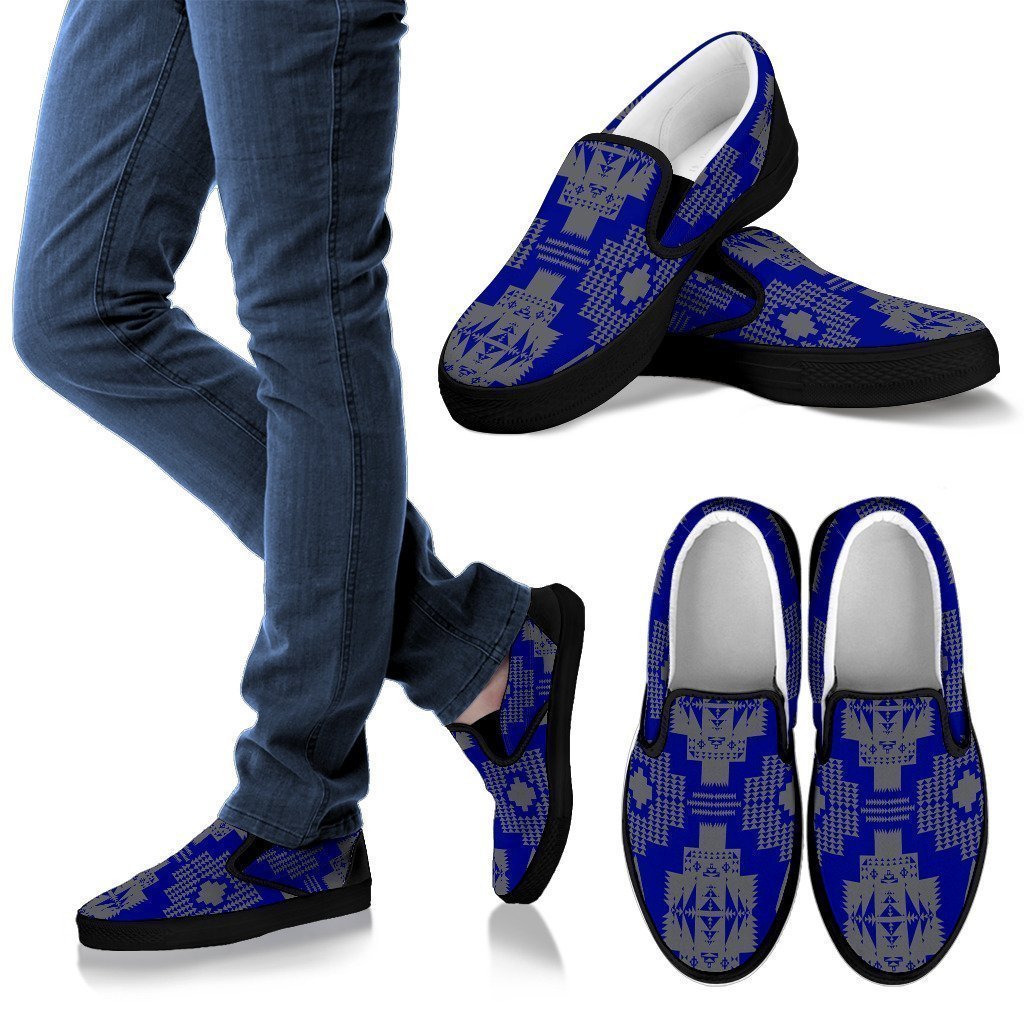 Seven Tribes Blue with Gray Men's Slip Ons-6teenth Worldβ’-Kid's Sneakers-US8 (EU40)-Vibe Cosyβ’