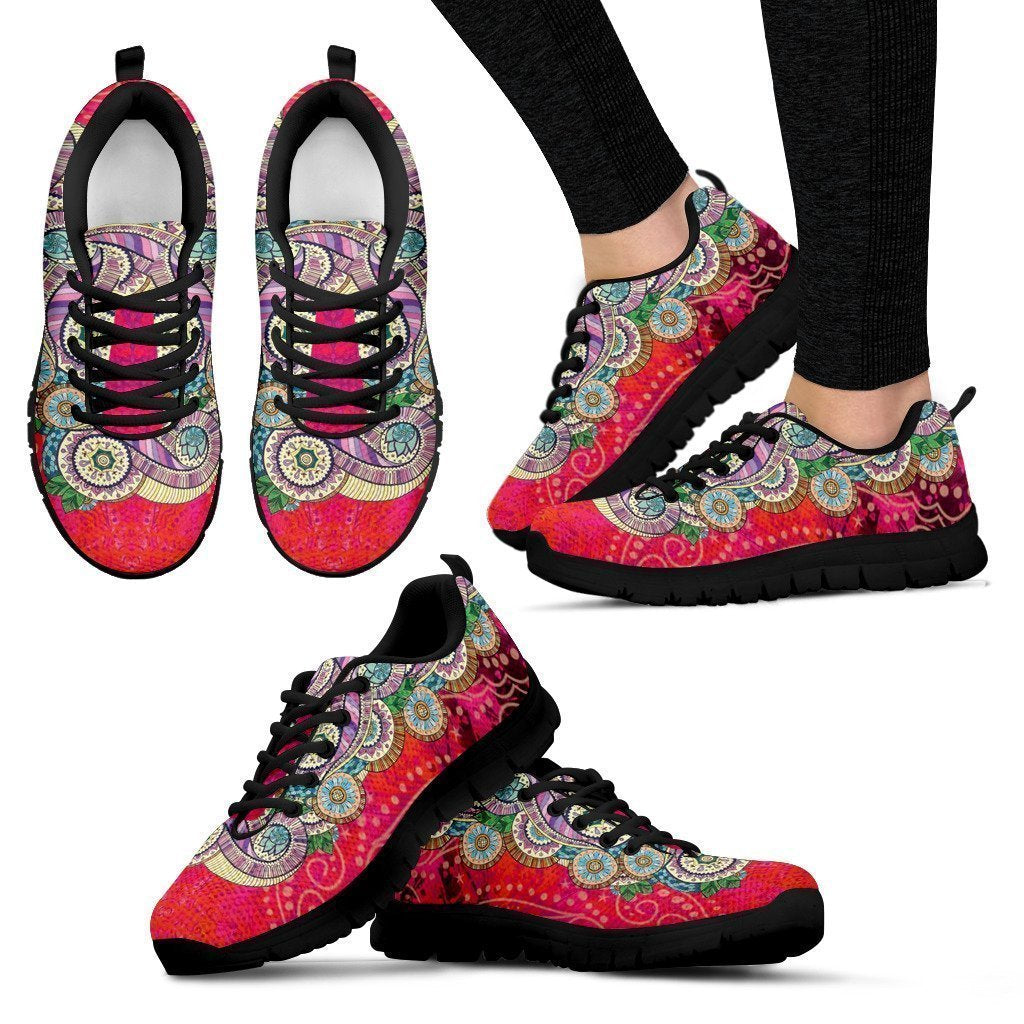 Red Mandala Women's Sneakers-6teenth Worldβ’-Women's Sneakers-US5 (EU35)-Vibe Cosyβ’