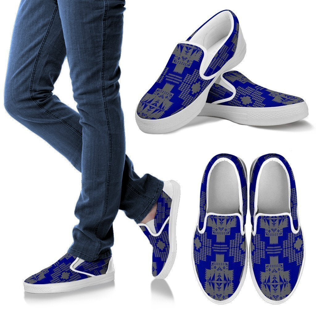 Seven Tribes Blue with Gray Men's Slip Ons-6teenth Worldβ’-Kid's Sneakers-US8 (EU40)-Vibe Cosyβ’