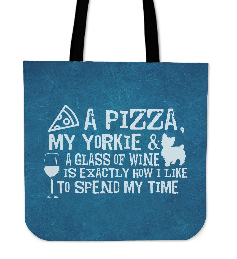 Pizza, Yorkie and Wine Totebag-Amaze Style™-Pizza, Yorkie and Wine Totebag-Vibe Cosy™