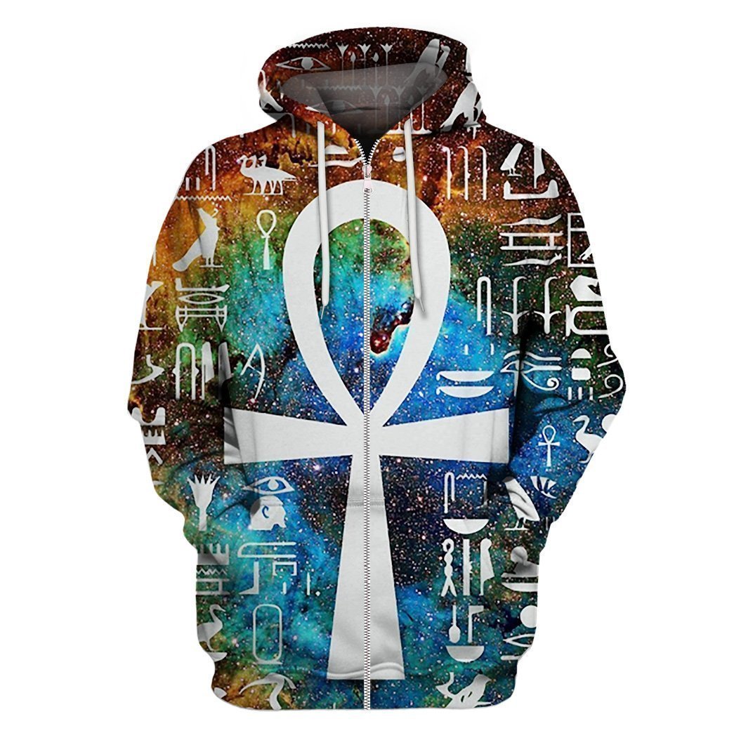 All Over Printed Egyptian Cross Galaxy-Apparel-HbArts-Zipped Hoodie-S-Vibe Cosy™