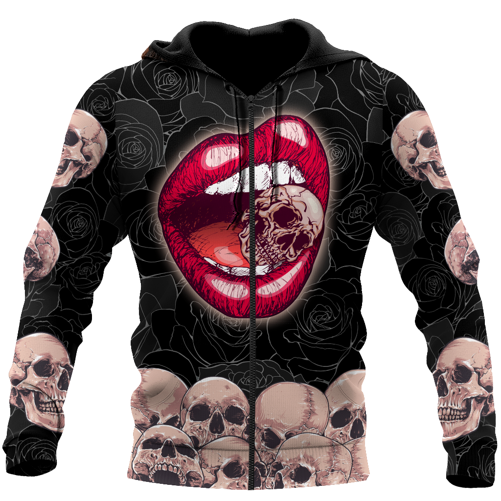 Sexy Lip Love Skull 3D all over for man and women QB05122002-Apparel-PL8386-Zipped Hoodie-S-Vibe Cosy™