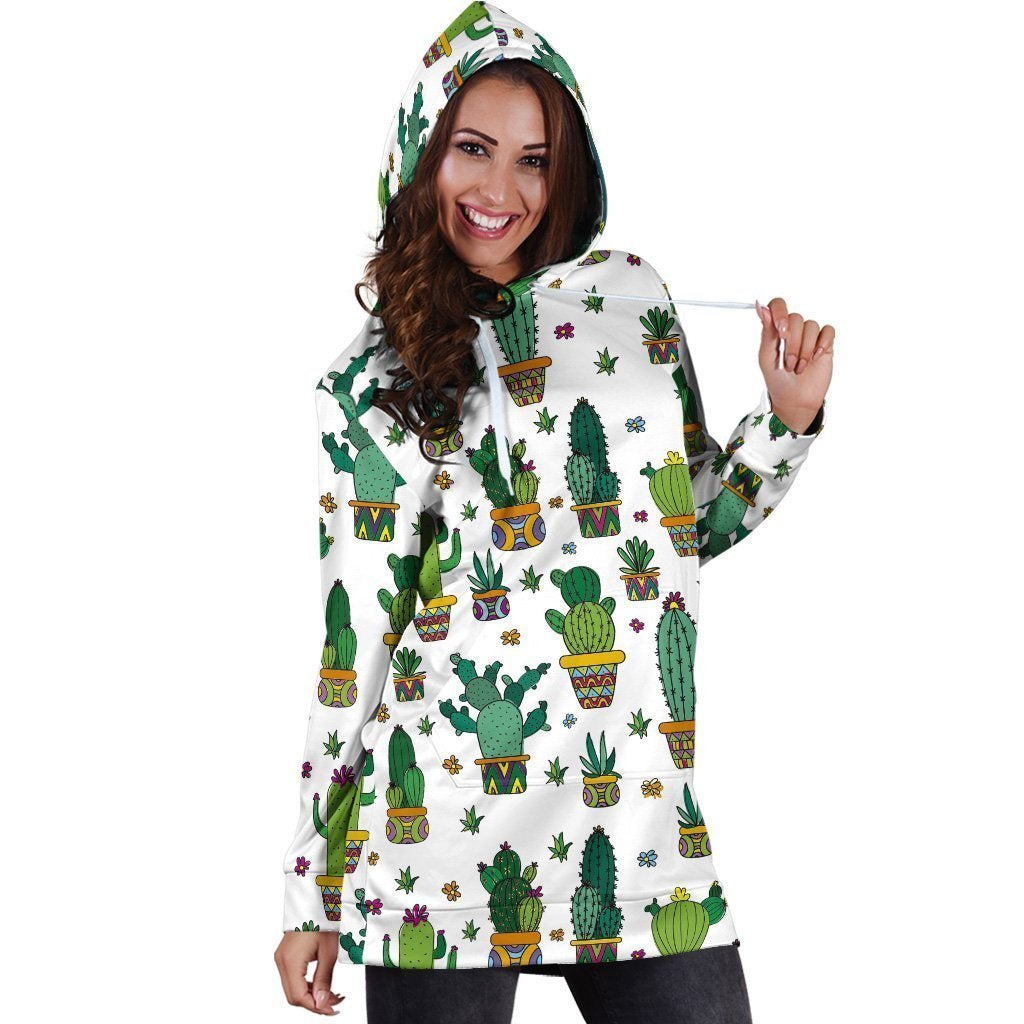 All Over Printed Cactus Hoodie Dress-Apparel-HbArts-Hoodie Dress-S-Vibe Cosy™