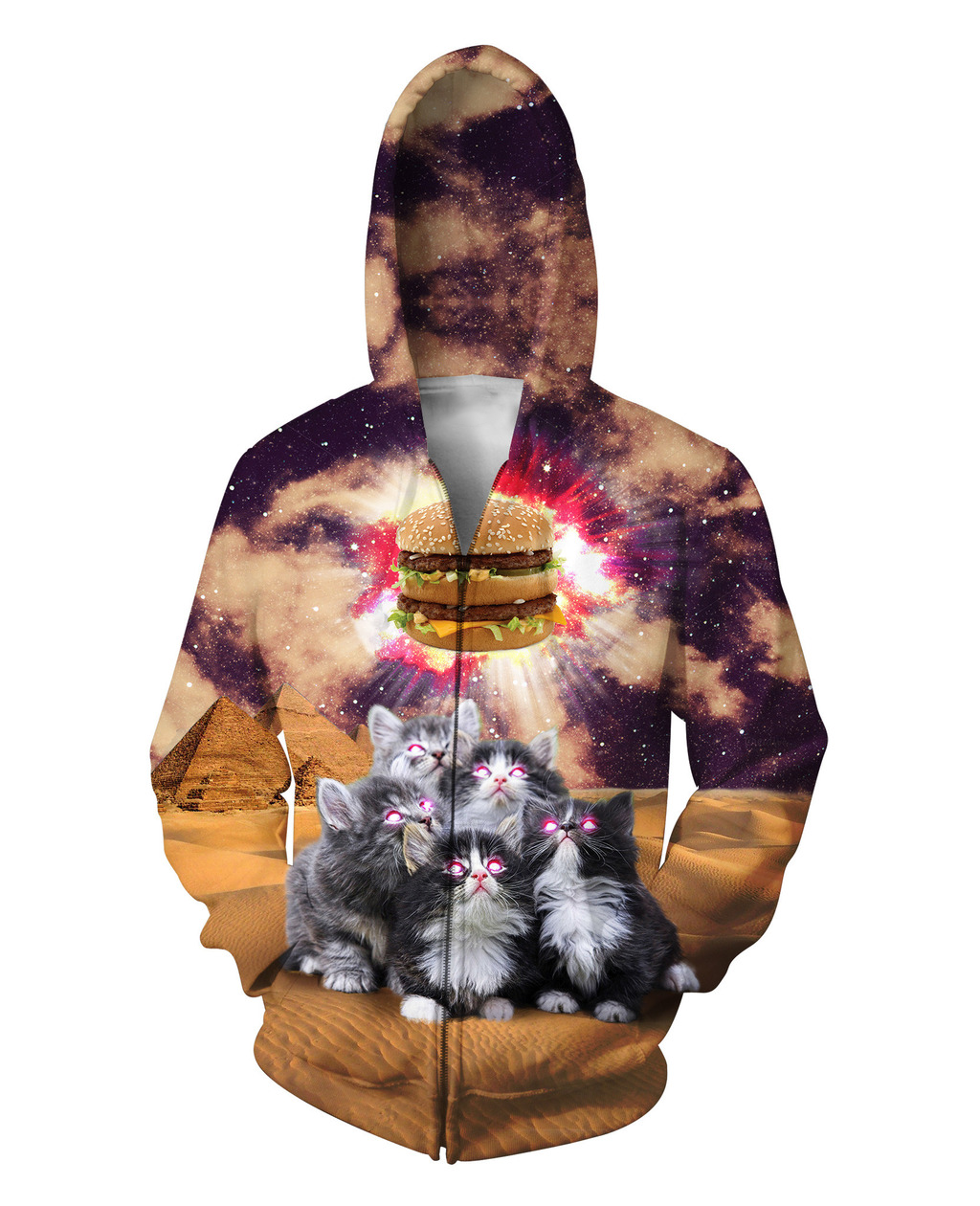 Worship the Burger Zip-Up Hoodie Cats PL04032005-Apparel-PL8386-Zip-S-Vibe Cosy™