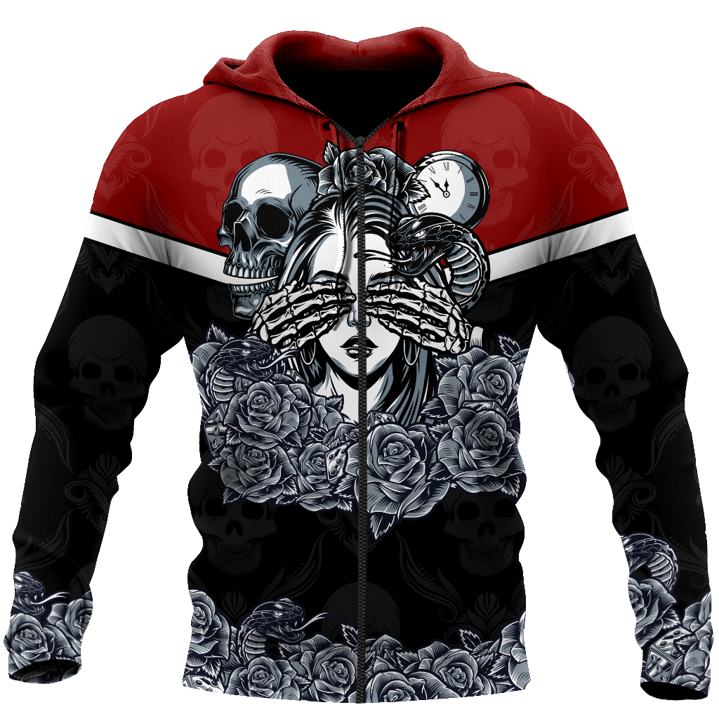 Love Rose And Skull 3D all over for man and women QB05182006-Apparel-PL8386-Zipped Hoodie-S-Vibe Cosy™