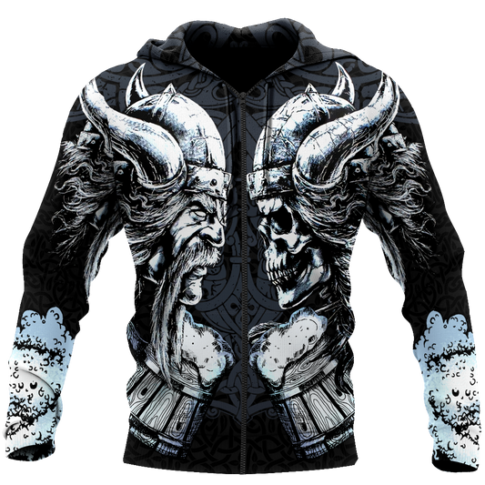 Love beer skull & viking 3D all over printed for man and women-Apparel-PL8386-Zipped Hoodie-S-Vibe Cosyโข