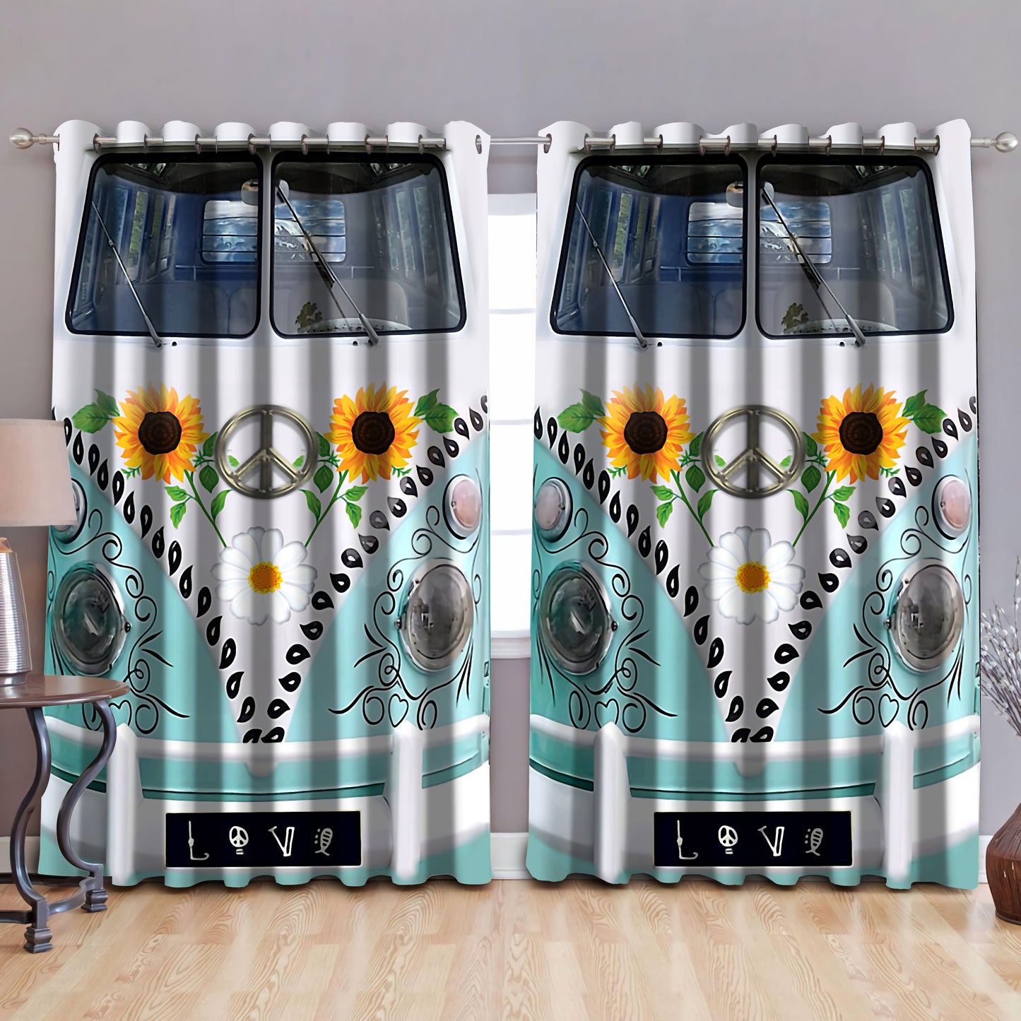 Hippie Blackout Thermal Grommet Window Curtains QB05282004S-TA-Curtains-TA-52'' x 63''-Vibe Cosy™