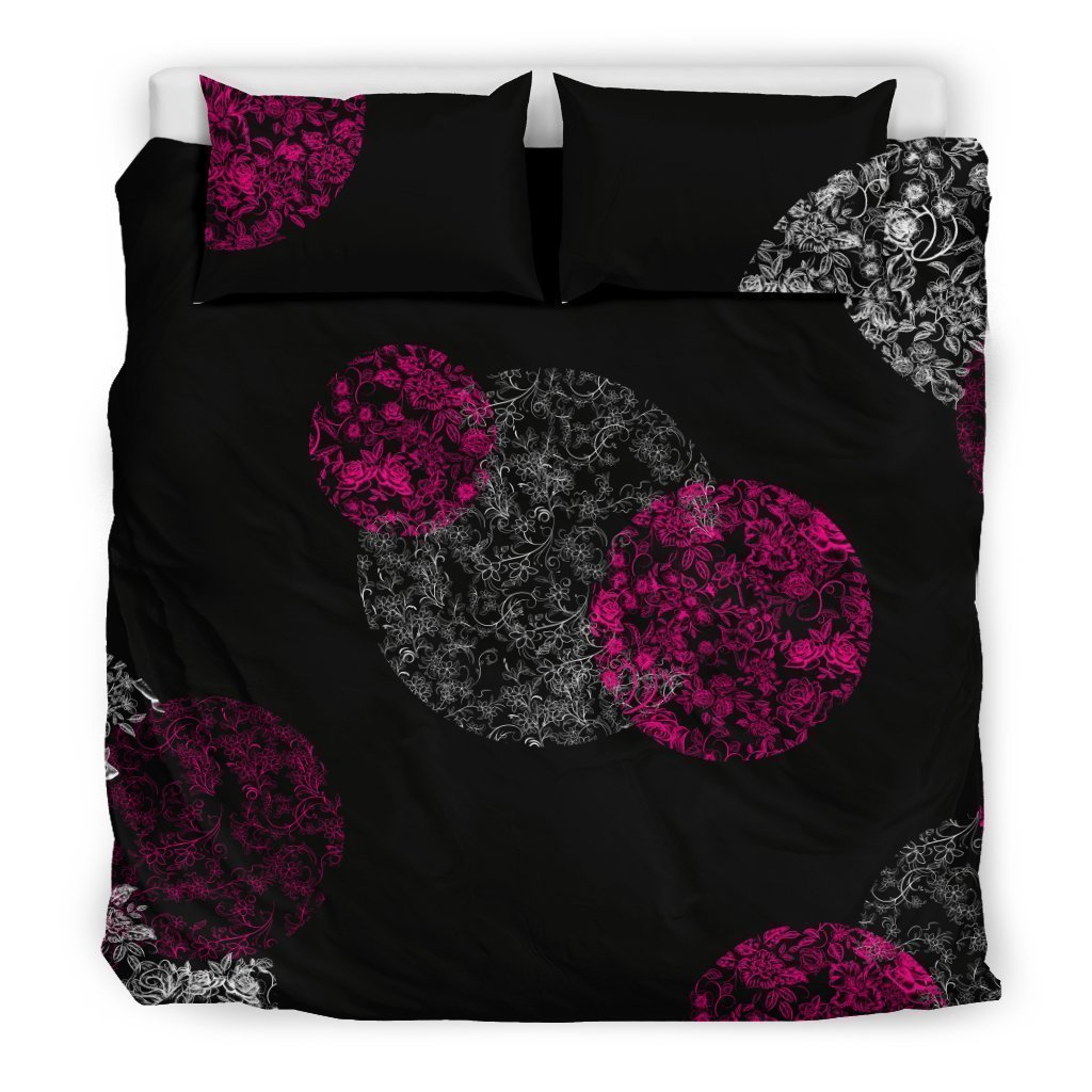 Bedding Set - Pink and White Flowers on Black-6teenth World™-Bedding Set-US King-Vibe Cosy™