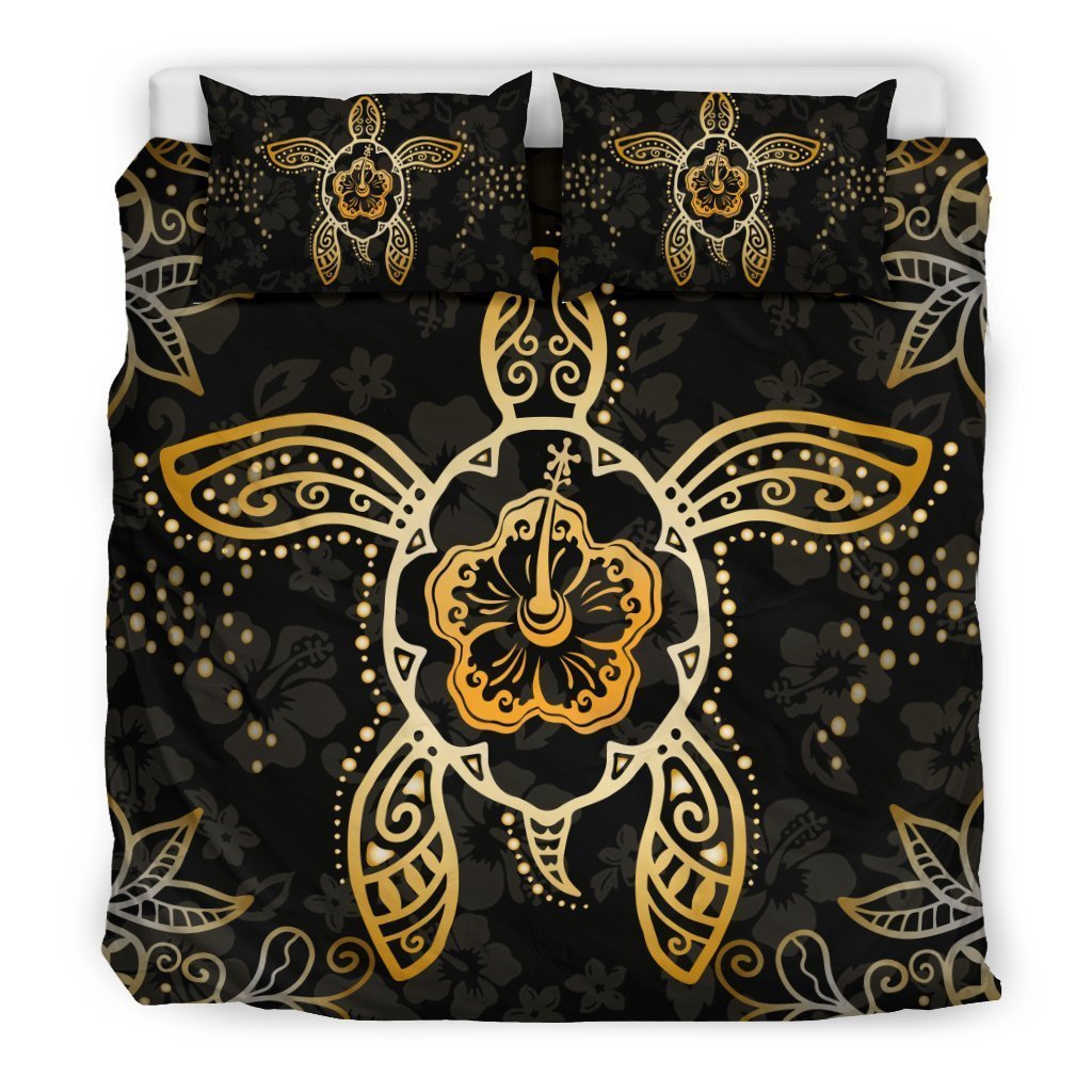 Hawaii Golden Turtle And Hibiscus Bedding Set - AH-BEDDING SETS-Phaethon-US Queen/Full-Polyester-Vibe Cosy™