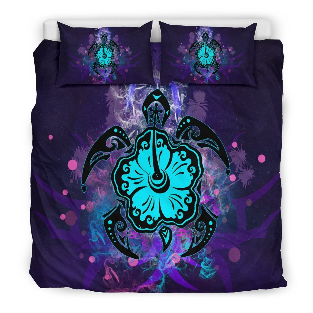 Honu Turtle Hawaiian Bedding Set - AH-BEDDING SETS-Alohawaii-US King-Black-Polyester-Vibe Cosy™