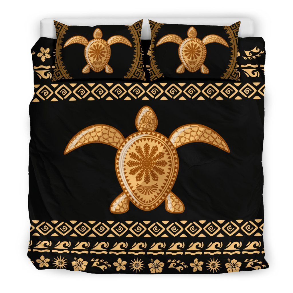 Turtle Hawaiian Bedding Set - AH-BEDDING SETS-Phaethon-US King-Black-Polyester-Vibe Cosyβ’