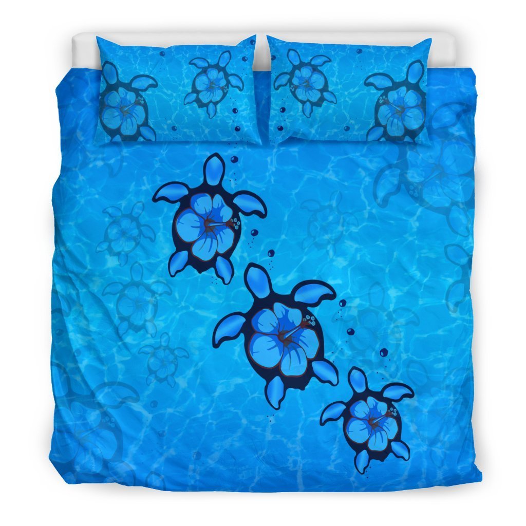 Turtle With Hibiscus Hawaiian Bedding Set - AH-BEDDING SETS-Alohawaii-US King-Black-Polyester-Vibe Cosyβ’