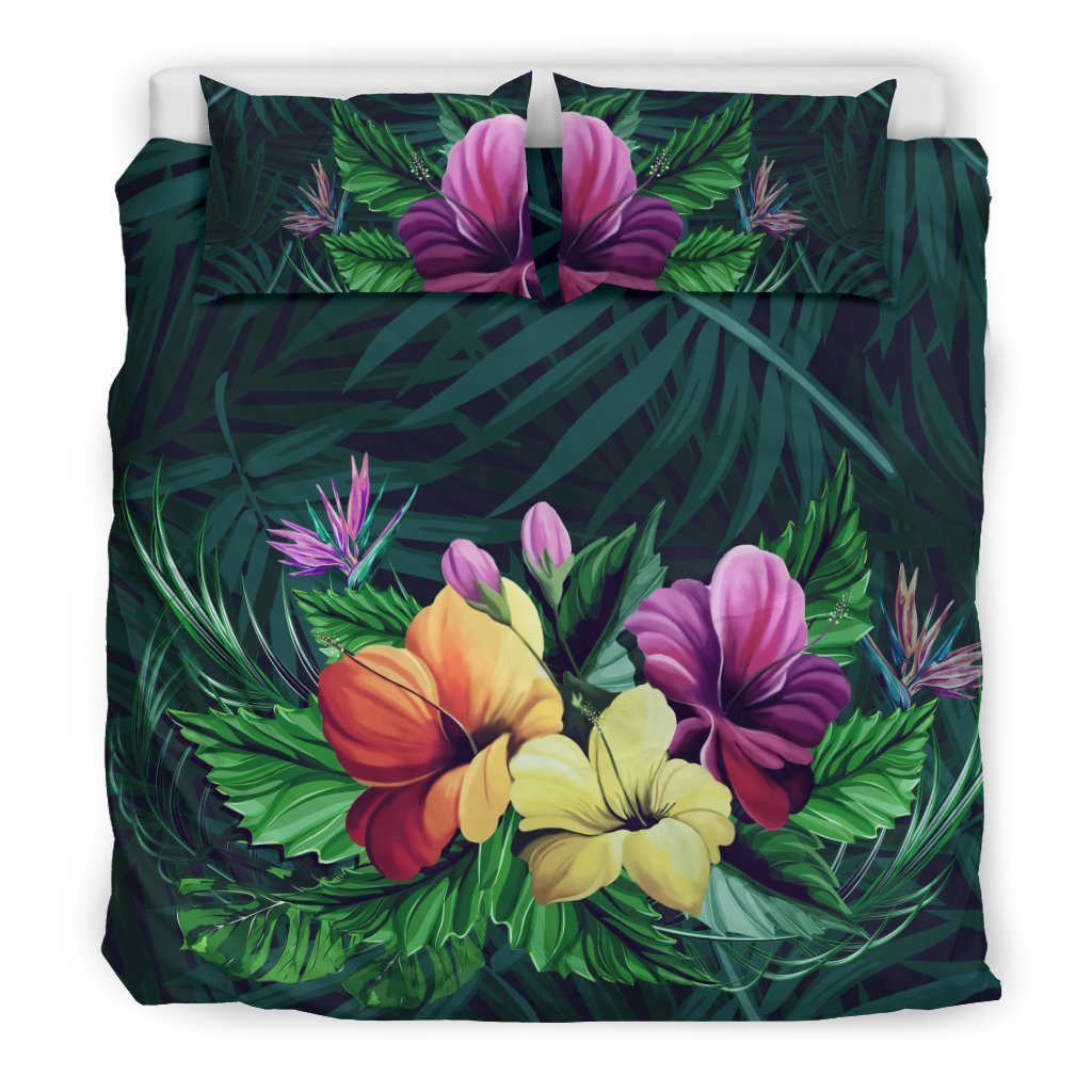 Hawaii Garden Hibiscus Bedding Set - AH-BEDDING SETS-Phaethon-US King-Black-Polyester-Vibe Cosy™