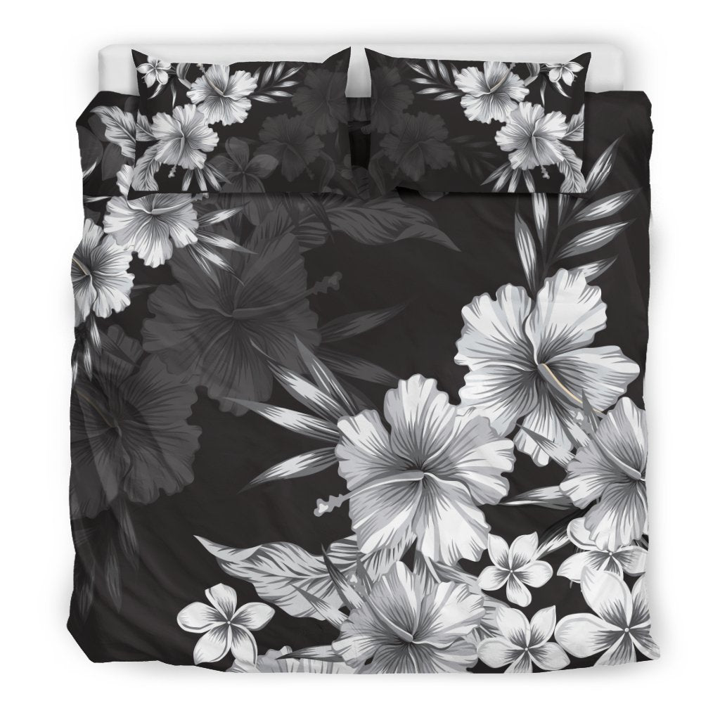 Hawaii Hibiscus Black And White Bedding Set - AH-BEDDING SETS-Phaethon-US King-Black-Polyester-Vibe Cosy™