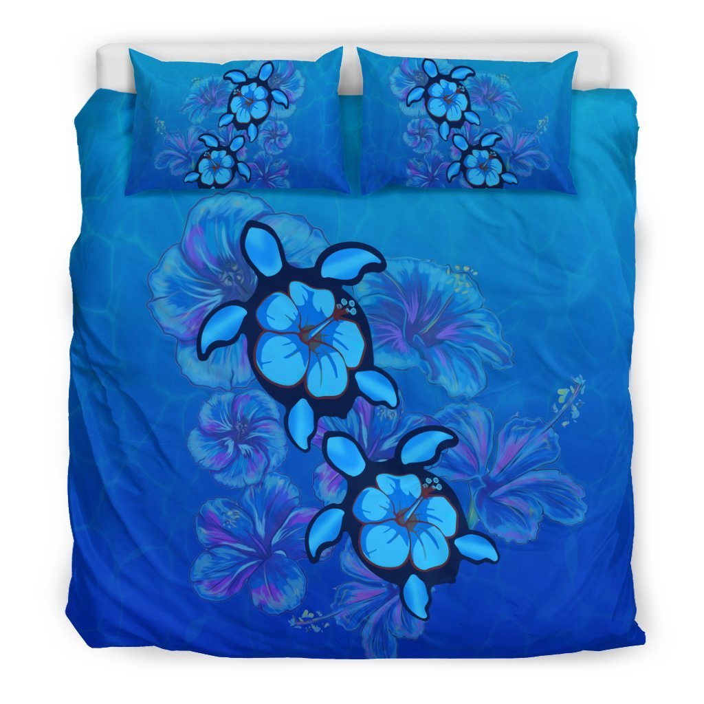 Hawaii Blue Turtle and Hibiscus Bedding Set - AH-BEDDING SETS-Alohawaii-US King-Black-Polyester-Vibe Cosy™