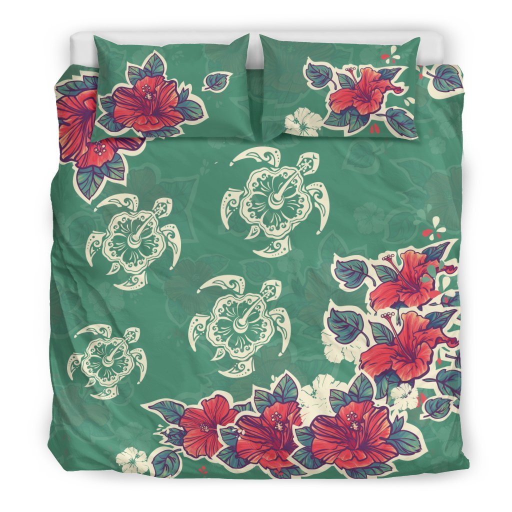 Hawaii Turtle And Colorful Hibiscus Bedding Set - AH-BEDDING SETS-Alohawaii-US King-Black-Polyester-Vibe Cosy™