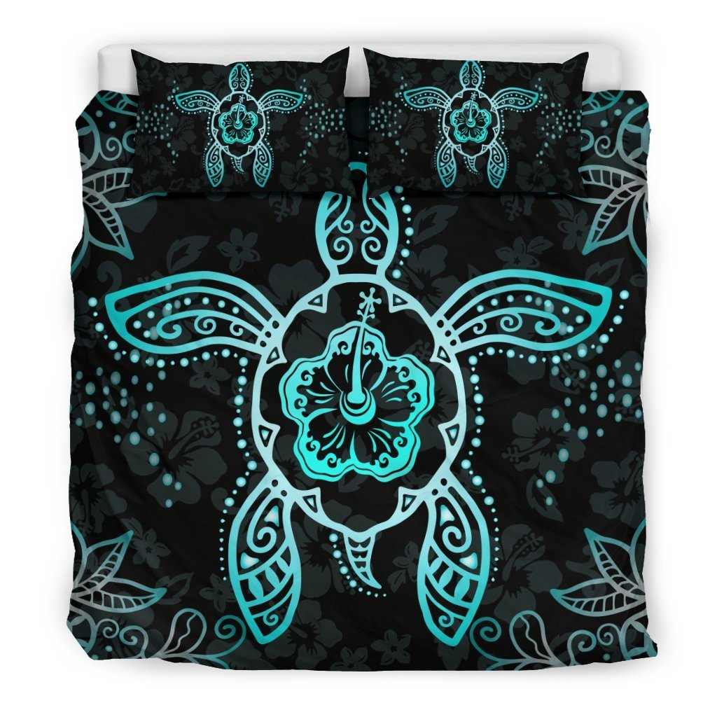 Turtle And Hibiscus Bedding Set - AH-BEDDING SETS-Alohawaii-US King-Black-Polyester-Vibe Cosyβ’