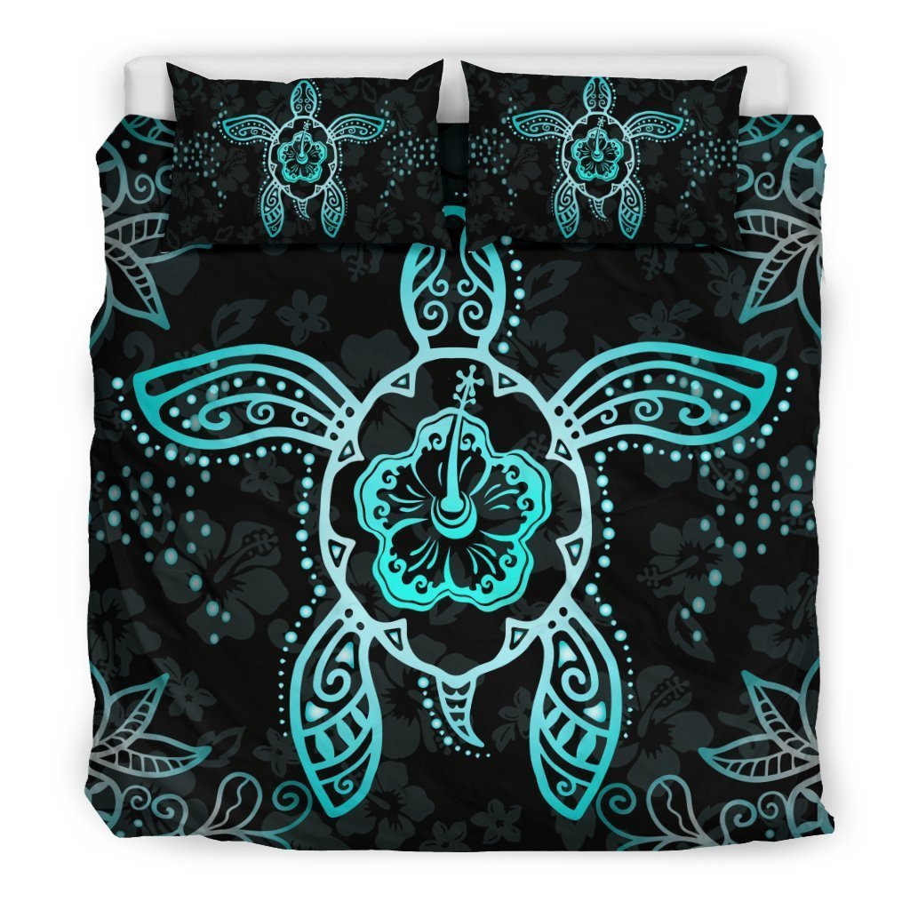 Turtle And Hibiscus Bedding Set - AH-BEDDING SETS-Phaethon-US King-Black-Polyester-Vibe Cosyβ’