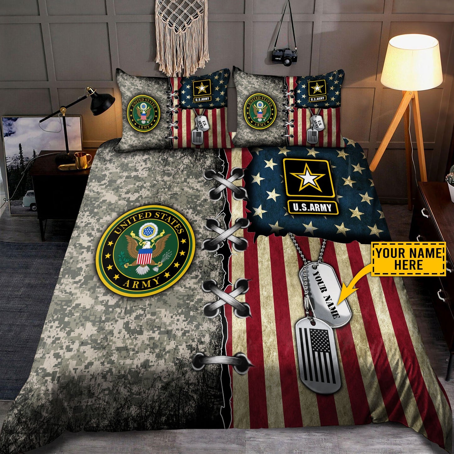 Custom name US Army Veteran Camo Bedding Set Proud Military NTN21052102
