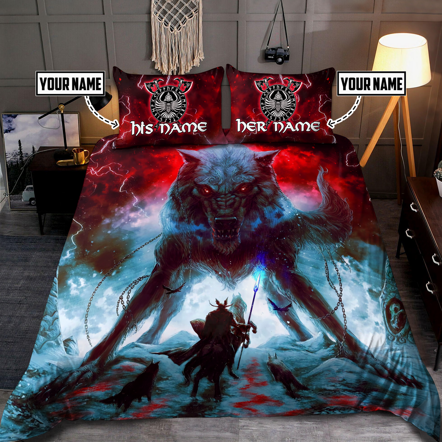 Customize Name Fenrir And Odin Viking Bedding Set DA08062103