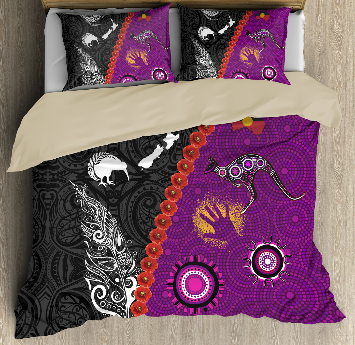 New Zealand Maori And Australia Aboriginal Purple We Are Family Bedding Set