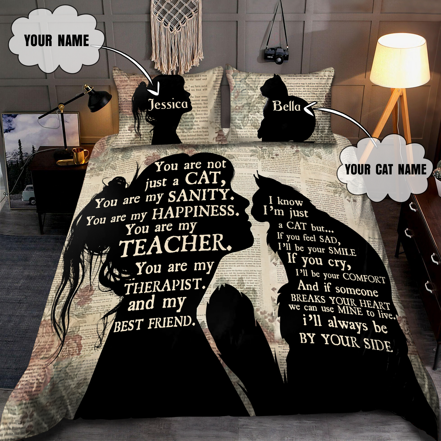 Customize Name The Girl Love Her Cat Bedding Set