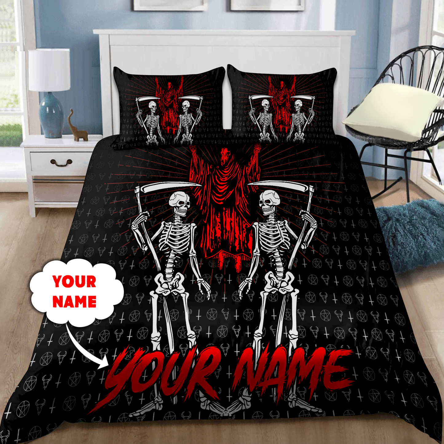 Customize Name King Satanic Skull Bedding Set DQB31052101