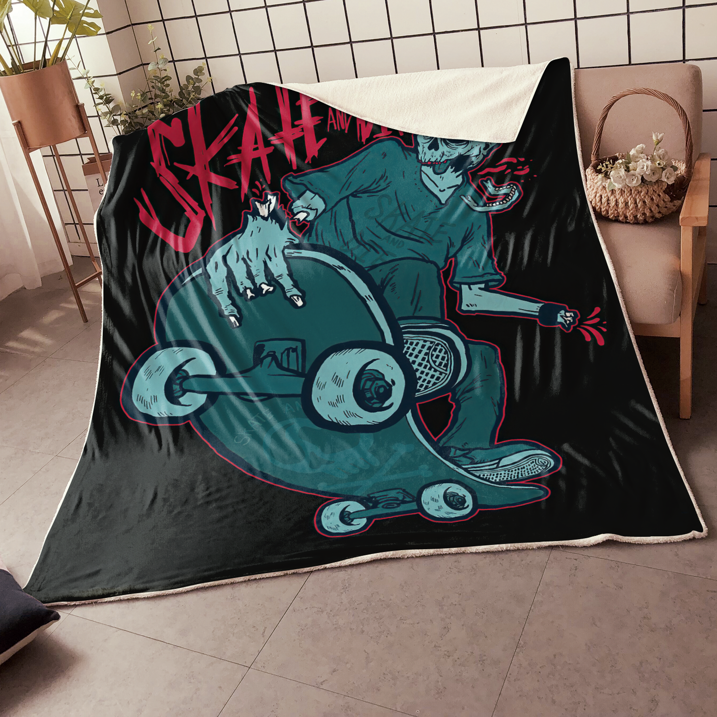 Premium Skateboard Skull Blanket