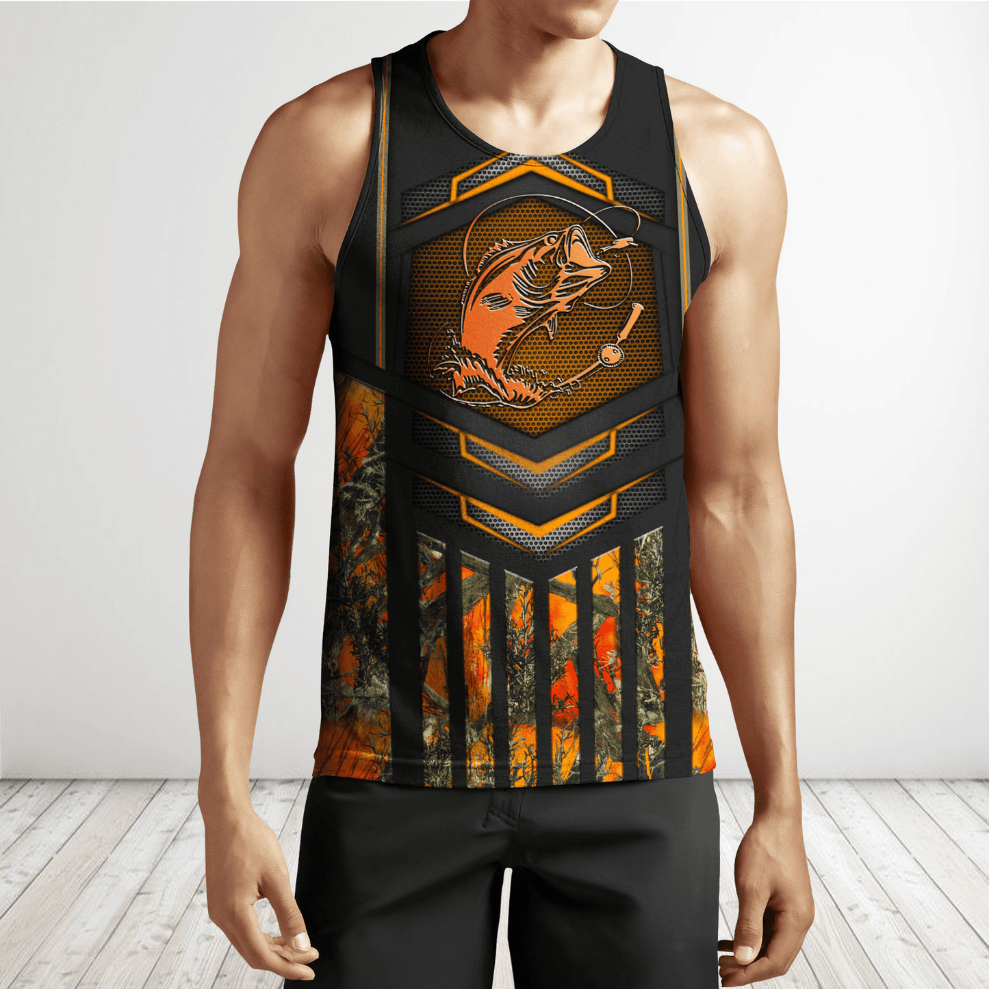 Custom name Fishing Orange Steel Camo 3D printed shirts