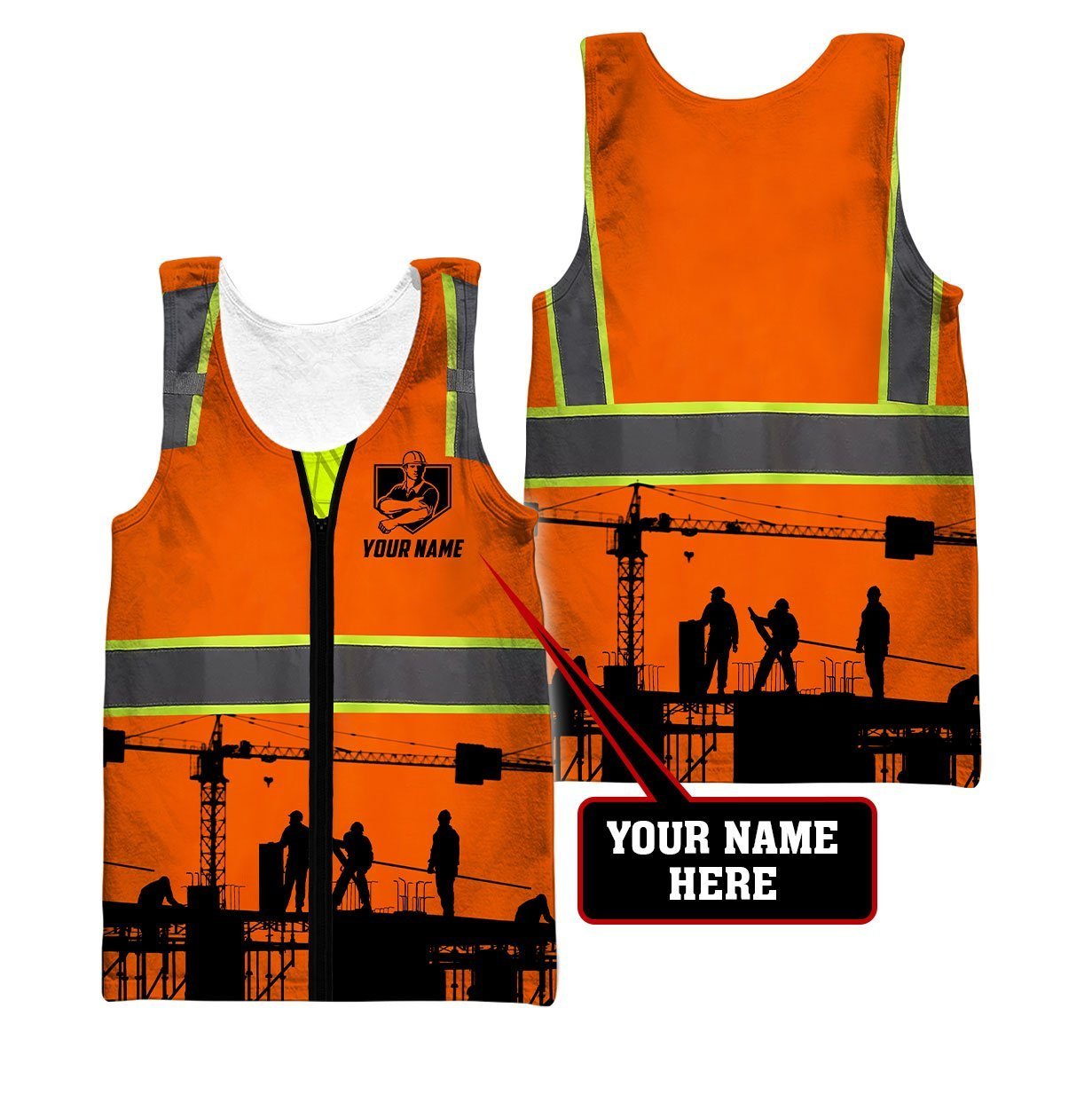 Construction Worker Safety Custom name 3D Printed Shirts