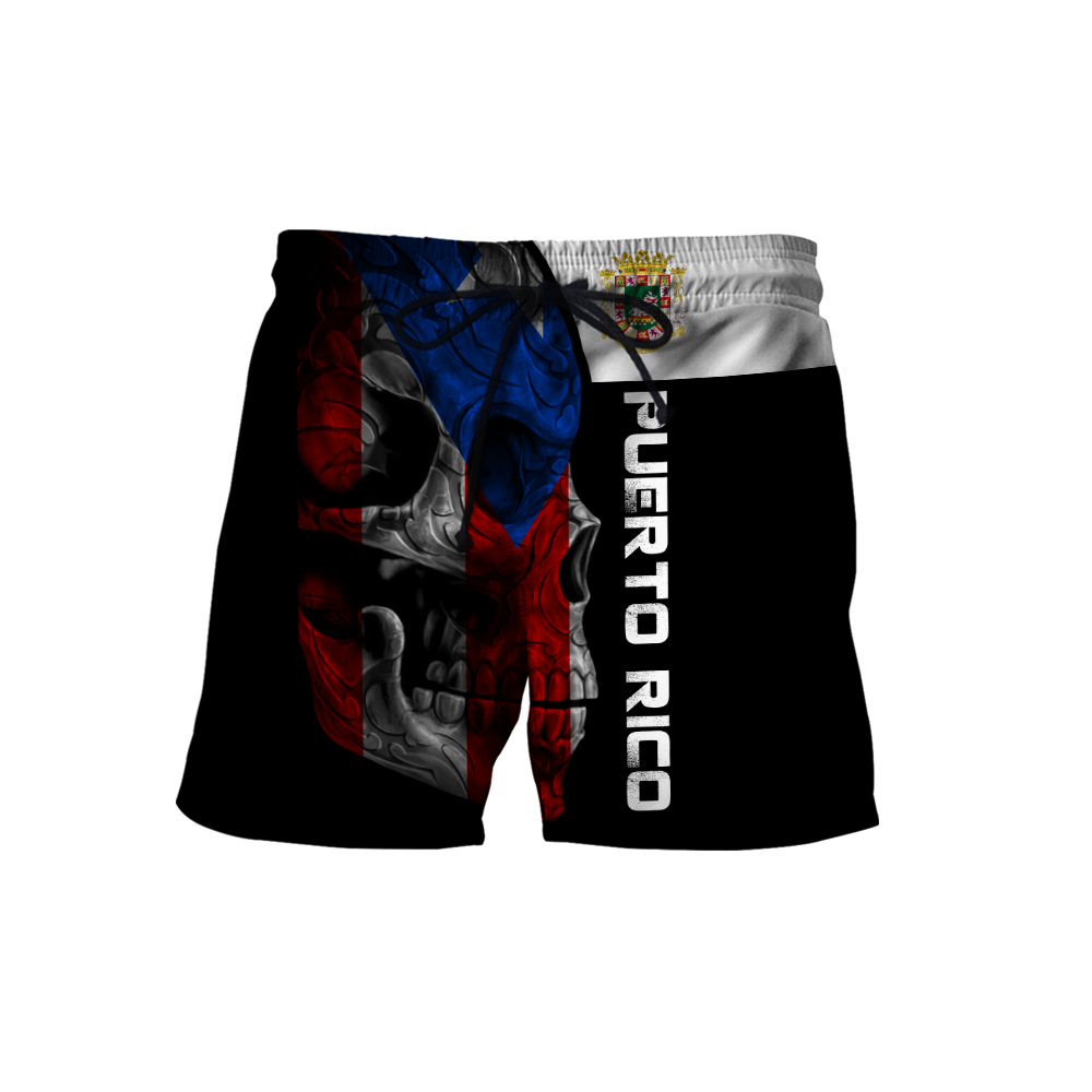 Puerto Rico Skulls With Coat Of Arms Lover Shirt TH20061606S-Apparel-TQH-Shorts-S-Vibe Cosy™