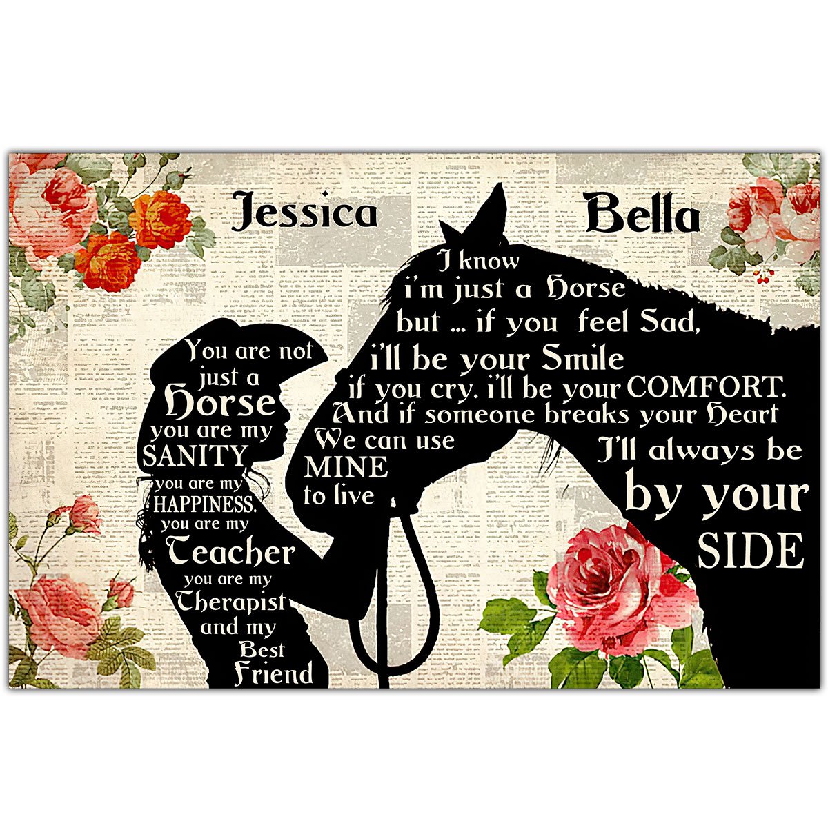 Girl and Horse Custom Name 3D All Over Printed Poster Horizontal